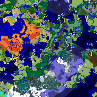 Predicted biome map of Java 1.20 seed 6397143218857012747 around estimated spawn