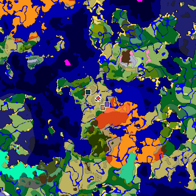 Predicted biome map of Java 1.20 seed 6838429669033206436 around estimated spawn