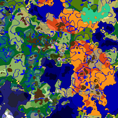 Predicted biome map of Java 1.20 seed 1112219496605303588 around estimated spawn