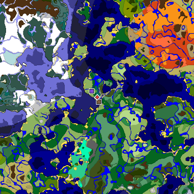 Predicted biome map of Java 1.20 seed -2702262992099494868 around estimated spawn