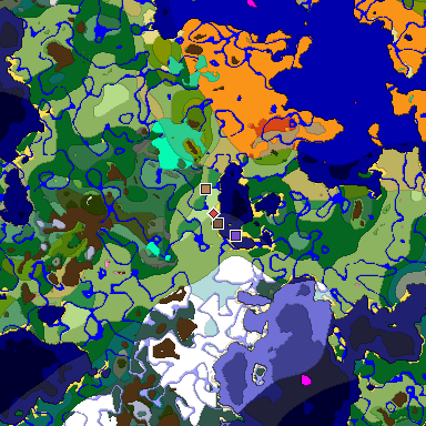 Predicted biome map of Java 1.20 seed -7389093053910054513 around estimated spawn