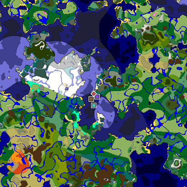 Predicted biome map of Java 1.20 seed 7610664090398770452 around estimated spawn