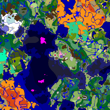 Predicted biome map of Java 1.20 seed -3362679347796844455 around estimated spawn