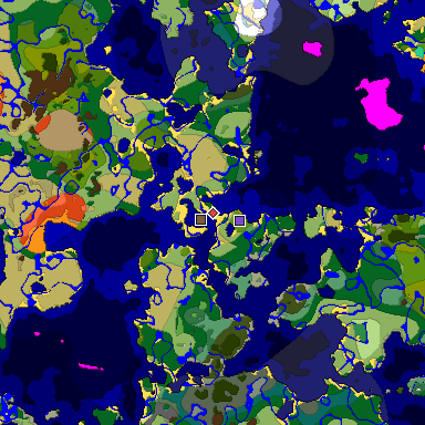 Predicted biome map of Java 1.20 seed 5323051898630666541 around estimated spawn