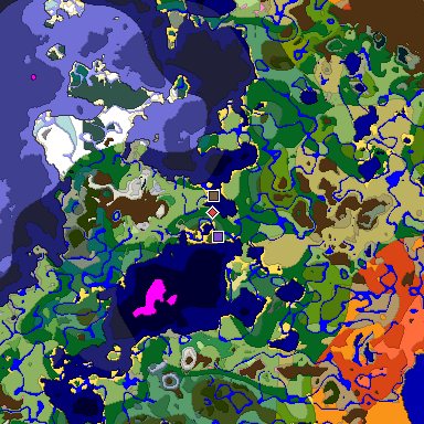 Predicted biome map of Java 1.20 seed -3737371377636436505 around estimated spawn