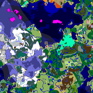 Predicted biome map of Java 1.20 seed -8887276598253977467 around estimated spawn