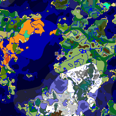 Predicted biome map of Java 1.20 seed -2729319246376499108 around estimated spawn