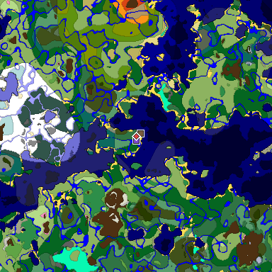 Predicted biome map of Java 1.20 seed 5324075360175871036 around estimated spawn