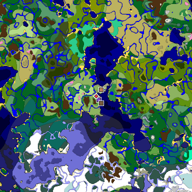 Predicted biome map of Java 1.20 seed 6074839892943476844 around estimated spawn