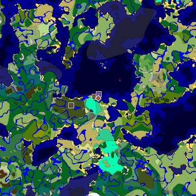 Predicted biome map of Java 1.20 seed -7612357811501385775 around estimated spawn