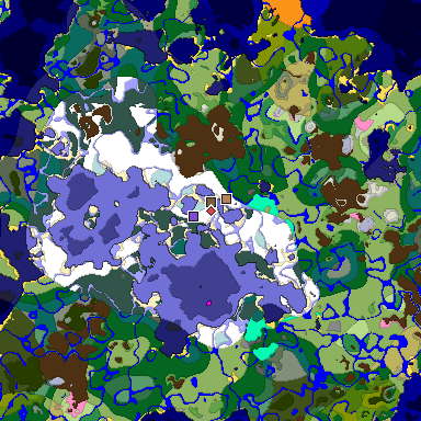 Predicted biome map of Java 1.20 seed 3279713189477021858 around estimated spawn