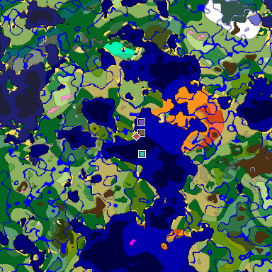 Predicted biome map of Java 1.20 seed 1313172461995377214 around estimated spawn