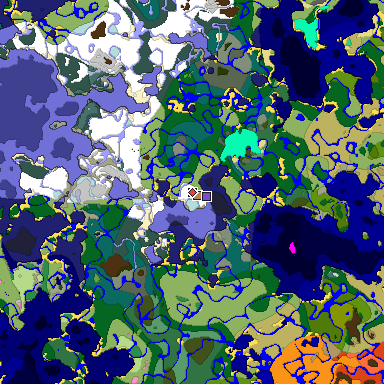 Predicted biome map of Java 1.20 seed -4339674835629196293 around estimated spawn