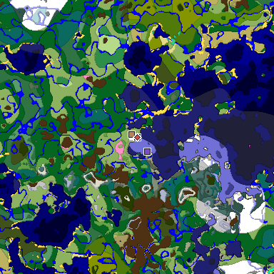 Predicted biome map of Java 1.20 seed 7267677586706177926 around estimated spawn