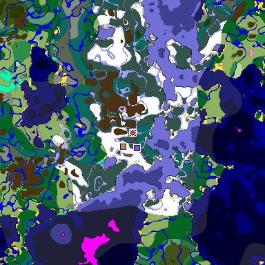 Predicted biome map of Java 1.20 seed -7443861048643652057 around estimated spawn