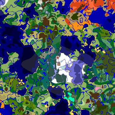 Predicted biome map of Java 1.20 seed 5194108677285674652 around estimated spawn