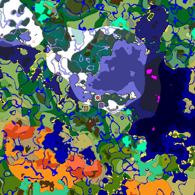 Predicted biome map of Java 1.20 seed 8531977658245427024 around estimated spawn