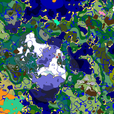 Predicted biome map of Java 1.20 seed -3071179174446670642 around estimated spawn