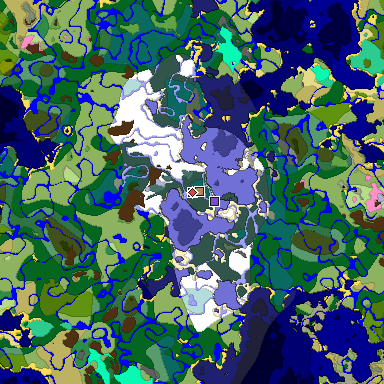 Predicted biome map of Java 1.20 seed 2102079321042028745 around estimated spawn