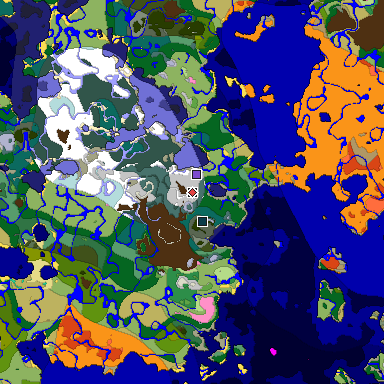Predicted biome map of Java 1.20 seed 2437108930792308118 around estimated spawn