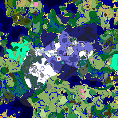 Predicted biome map of Java 1.20 seed 6354683918054213357 around estimated spawn