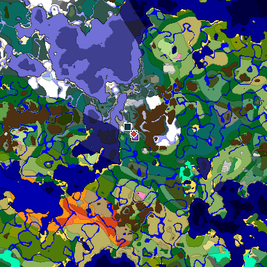 Predicted biome map of Java 1.20 seed -6362251825972052800 around estimated spawn