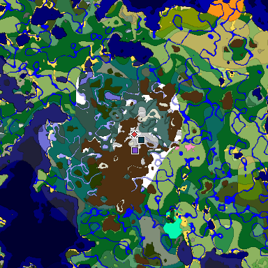 Predicted biome map of Java 1.20 seed -7999356948376777842 around estimated spawn