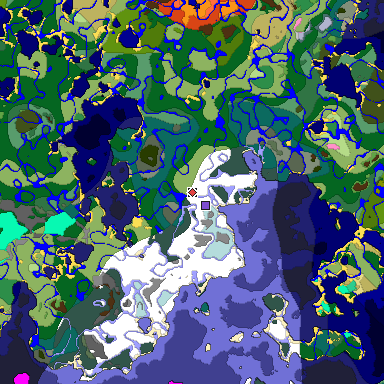 Predicted biome map of Java 1.20 seed -2822646187021148073 around estimated spawn