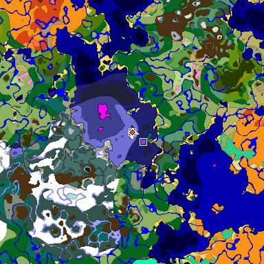 Predicted biome map of Java 1.20 seed -1042592682269893297 around estimated spawn