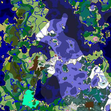 Predicted biome map of Java 1.20 seed -5296980630003258131 around estimated spawn