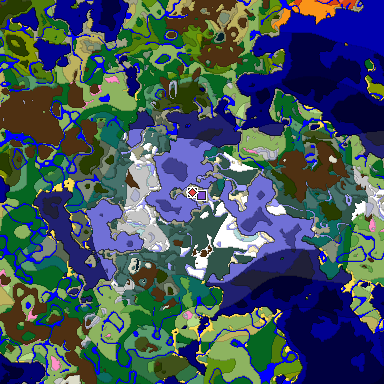 Predicted biome map of Java 1.20 seed -4909420618240140227 around estimated spawn