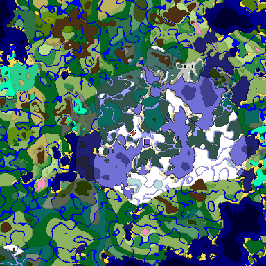 Predicted biome map of Java 1.20 seed 1907426245229846565 around estimated spawn