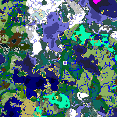 Predicted biome map of Java 1.20 seed 5970613159351125618 around estimated spawn