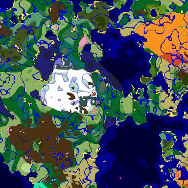 Predicted biome map of Java 1.20 seed -9174756144051331236 around estimated spawn