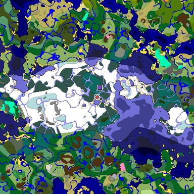 Predicted biome map of Java 1.20 seed -5645233215894922423 around estimated spawn