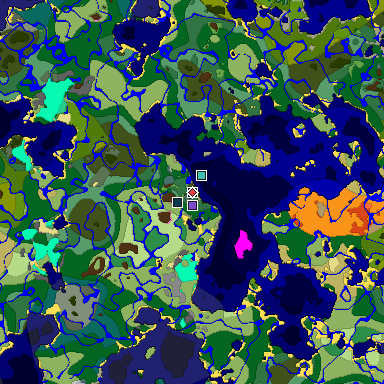 Predicted biome map of Java 1.20 seed -7986540256243435365 around estimated spawn