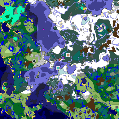 Predicted biome map of Java 1.20 seed 2855069995746383707 around estimated spawn