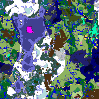 Predicted biome map of Java 1.20 seed -3307990935824461785 around estimated spawn