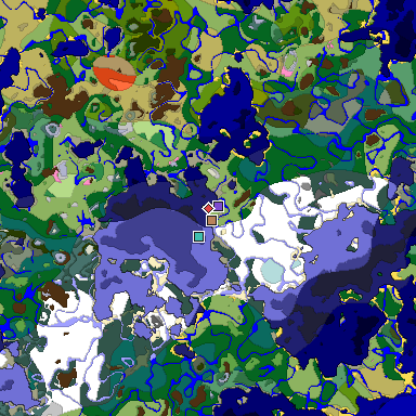 Predicted biome map of Java 1.20 seed 9132262824687661293 around estimated spawn