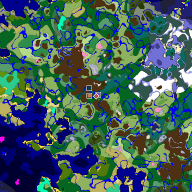 Predicted biome map of Java 1.20 seed -4445939933975580061 around estimated spawn