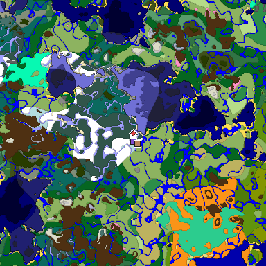 Predicted biome map of Java 1.20 seed -2134405219931804771 around estimated spawn