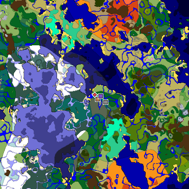 Predicted biome map of Java 1.20 seed 3950432160285075486 around estimated spawn