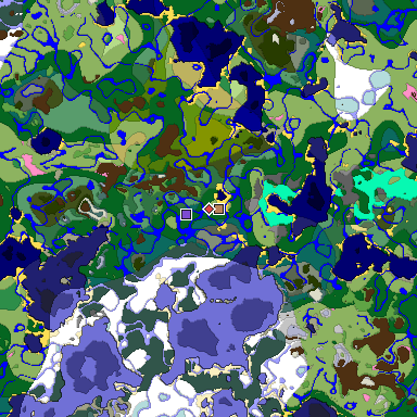 Predicted biome map of Java 1.20 seed 4399892714588705764 around estimated spawn