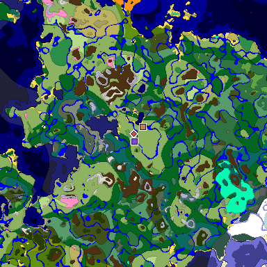 Predicted biome map of Java 1.20 seed 7364976492903325710 around estimated spawn