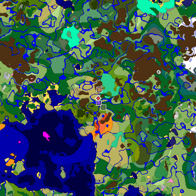 Predicted biome map of Java 1.20 seed 9221542625144178657 around estimated spawn