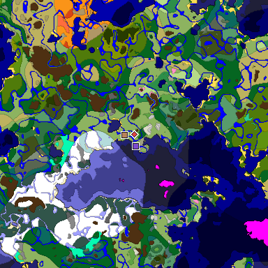 Predicted biome map of Java 1.20 seed 8724088300273585673 around estimated spawn