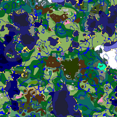 Predicted biome map of Java 1.20 seed -3289344318123827160 around estimated spawn