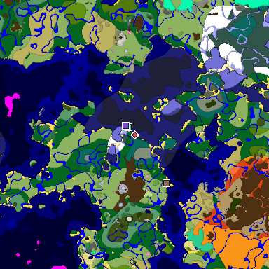Predicted biome map of Java 1.20 seed 1050817021888318266 around estimated spawn