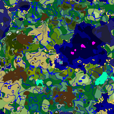 Predicted biome map of Java 1.20 seed 1569214535129143523 around estimated spawn