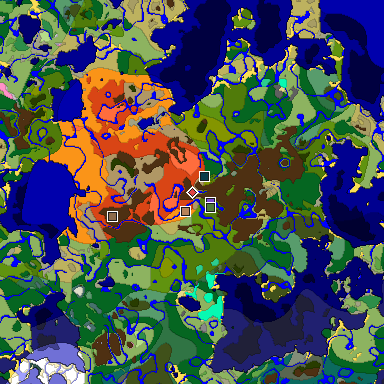 Predicted biome map of Java 1.20 seed 1046749784889373934 around estimated spawn